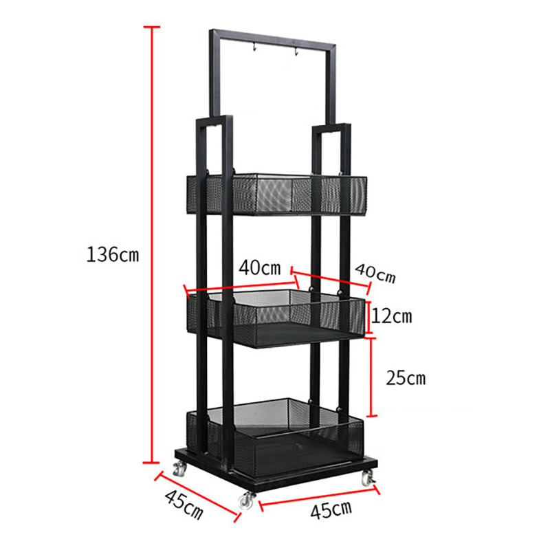 Store Retail Rack 3-tier Makeup Stand Metal Wire Snack Drink Display Cart