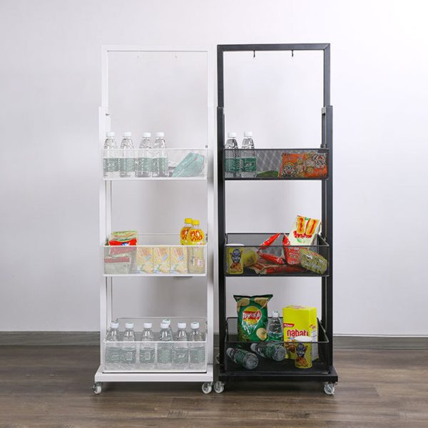 Store Retail Rack 3-tier Makeup Stand Metal Wire Snack Drink Display Cart