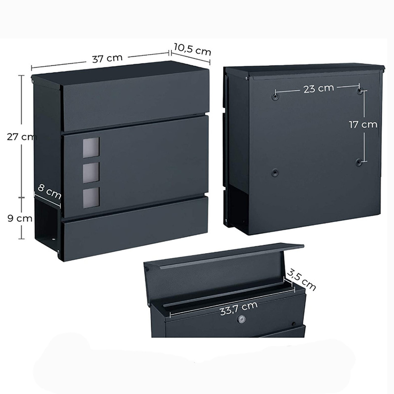 Wall-Mounted Mailbox Square Letterbox with Key Lock Letter Post Box