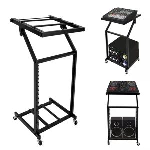 12U Adjustable Audio Rack Mixer Case Stand Studio Equipment Cart Stage Amp DJ Rolling Mixer Stand