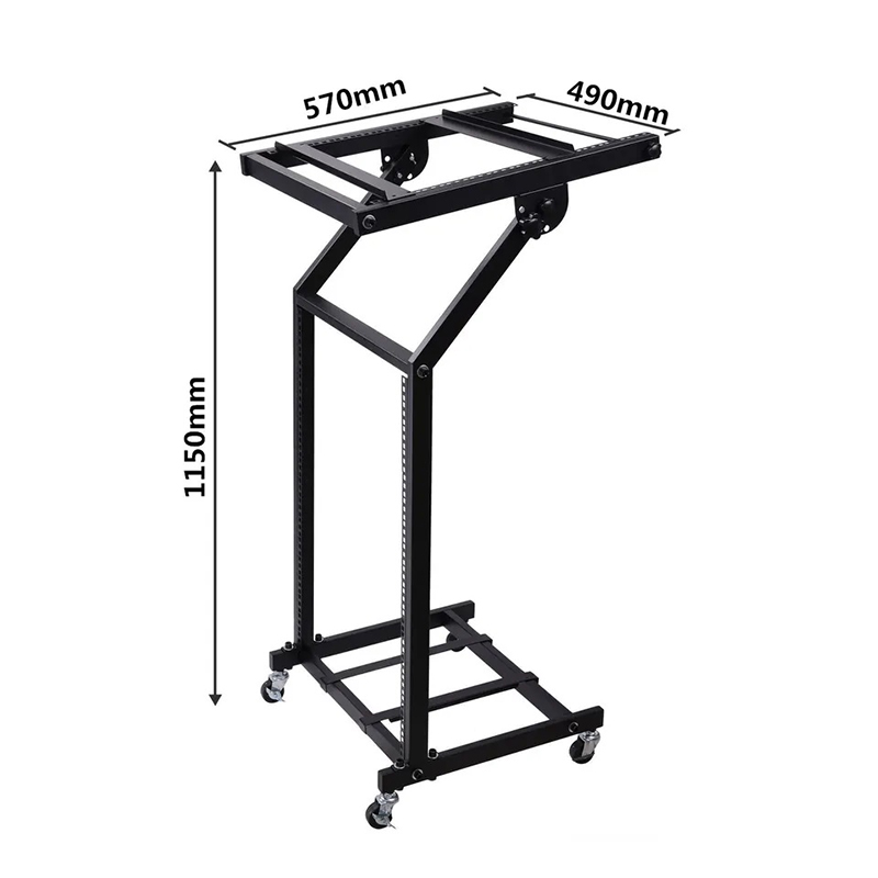 12U Adjustable Audio Rack Mixer Case Stand Studio Equipment Cart Stage Amp DJ Rolling Mixer Stand