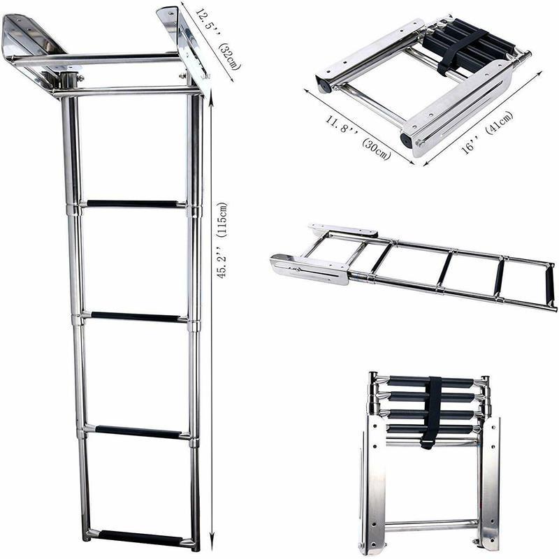 Boat Deck Telescopic Ladder Yachts 4-Step Under Platform Slide Mount Telescoping Foldable Swim Boarding Non-Slip Tread