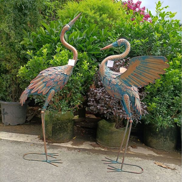 2pcs Metal Garden Crane Statue Display Décor Ornament Sculpture Statue for Yard Pond Lawn Backyard Pool