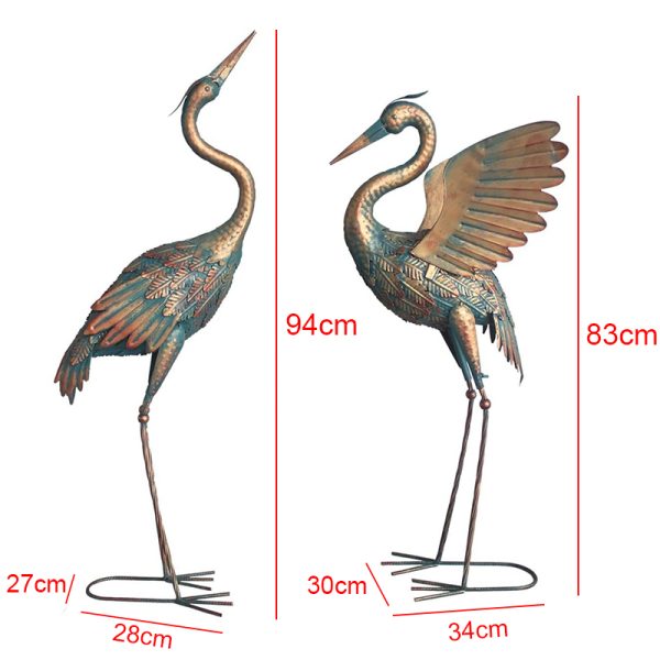 2pcs Metal Garden Crane Statue Display Décor Ornament Sculpture Statue for Yard Pond Lawn Backyard Pool