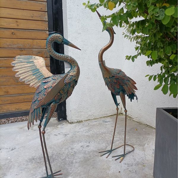 2pcs Metal Garden Crane Statue Display Décor Ornament Sculpture Statue for Yard Pond Lawn Backyard Pool