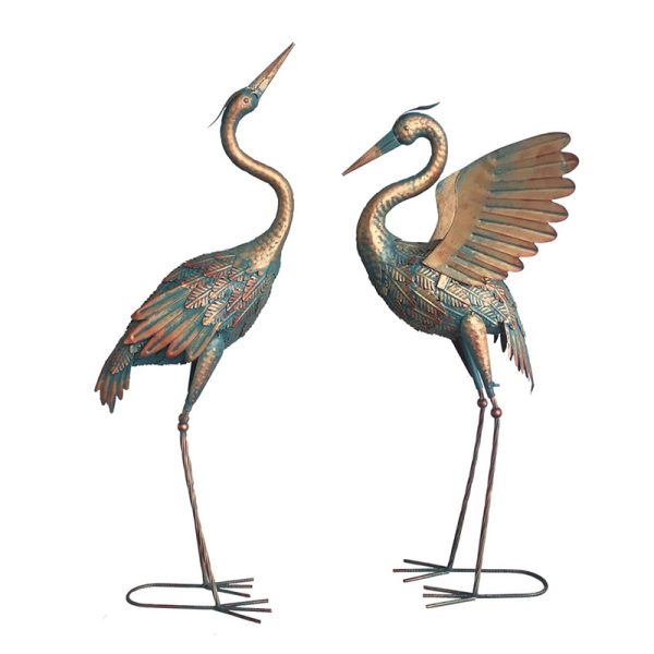 2pcs Metal Garden Crane Statue Display Décor Ornament Sculpture Statue for Yard Pond Lawn Backyard Pool