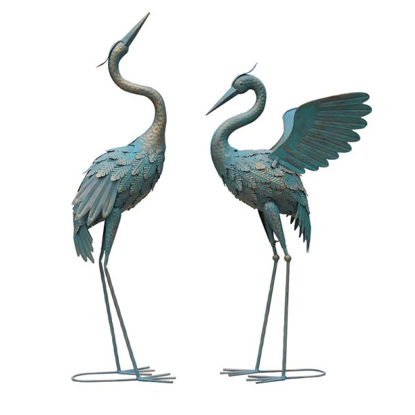 2pcs Metal Garden Crane Statue Display Décor Ornament Sculpture Statue for Yard Pond Lawn Backyard Pool