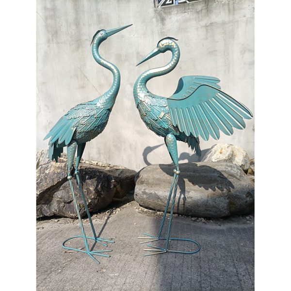 2pcs Metal Garden Crane Statue Display Décor Ornament Sculpture Statue for Yard Pond Lawn Backyard Pool