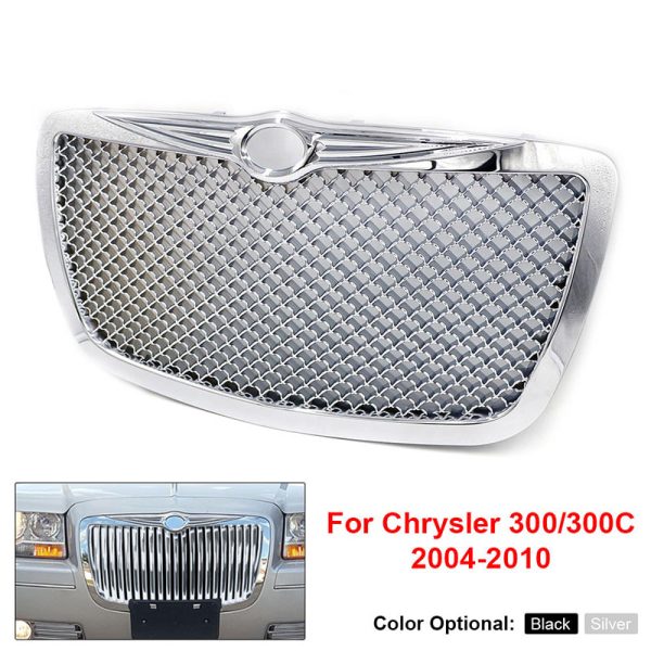 Hood Grille Chrome for Chrysler 300/300C 2005-2010 Front Bumper Mesh Grill Heavy Duty ABS Plastic Front Bumper Radiator Grille