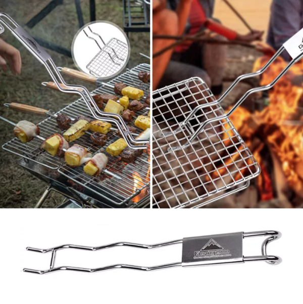 BBQ Grill Grate Lifter Stainless Steel Cooking Grids Lifter Gripper Camping Tool