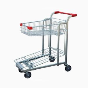 Heavy Duty Warehouse Trolley Double Layers Metal Supermarket Shopping Trolley Cart