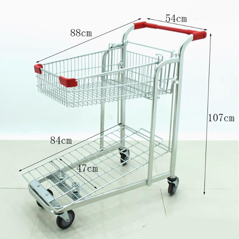 Heavy Duty Warehouse Trolley Double Layers Metal Supermarket Shopping Trolley Cart