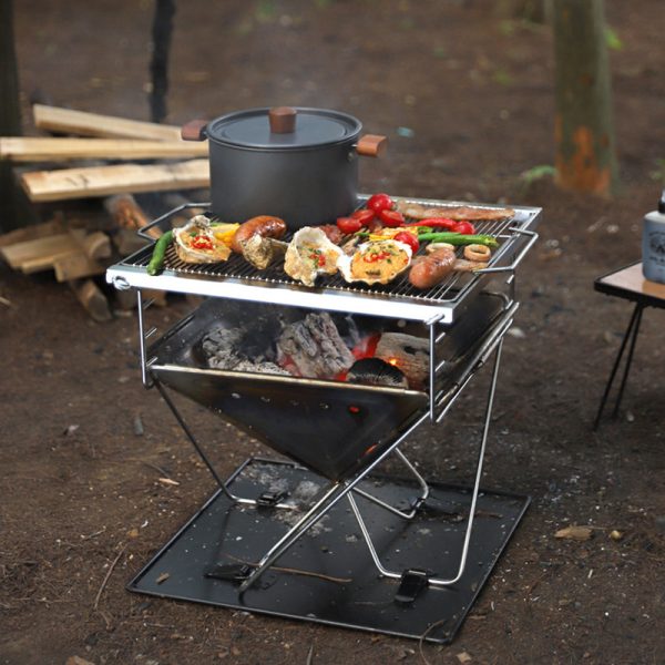 Outdoor Folding Barbecue Stove Thick Stainless Steel Camping Picnic Charcoal Fire Pit