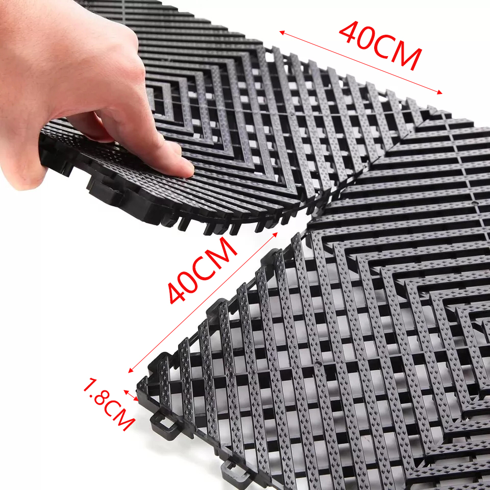 20pcs Interlocking Garage Floor Tiles Grille Mat Car Washing Flooring Drain PP Mat