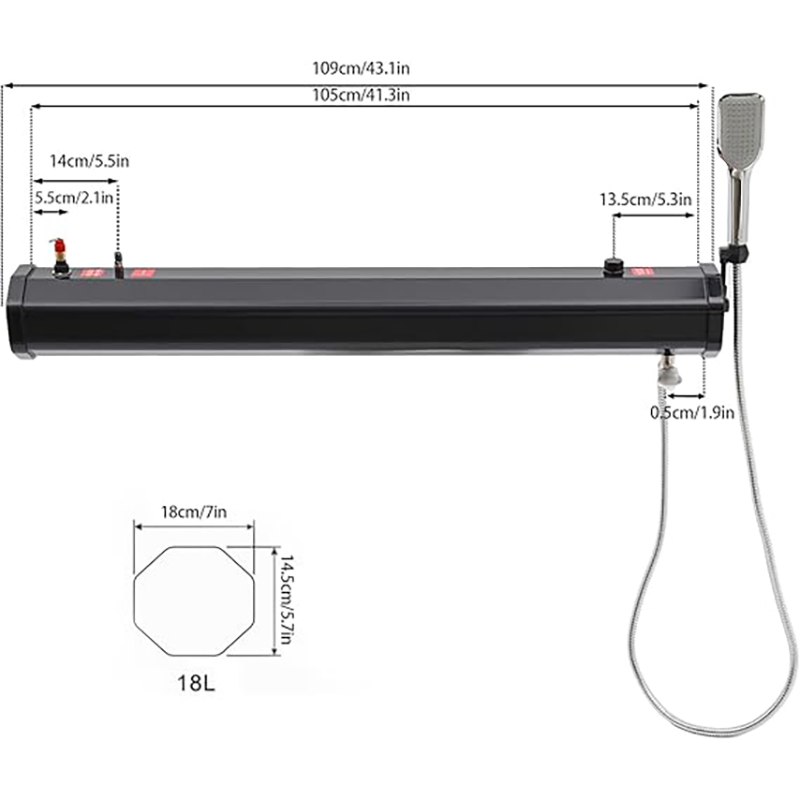 Road Shower Self-Pressurized Water Tank for Camping Shower Bumper Mount Vehicle Water Storage