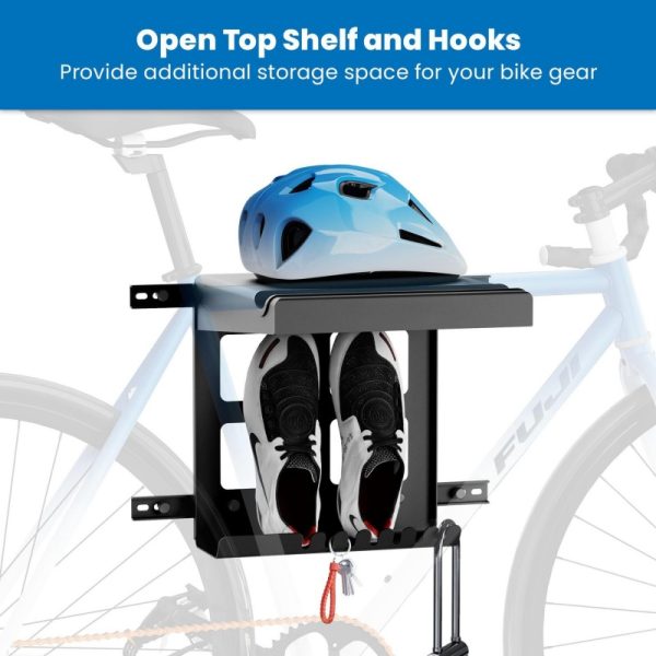 Bike Wall Mount Rack With Shelf And Hooks Horizontal Indoor Bike Rack Garage Home