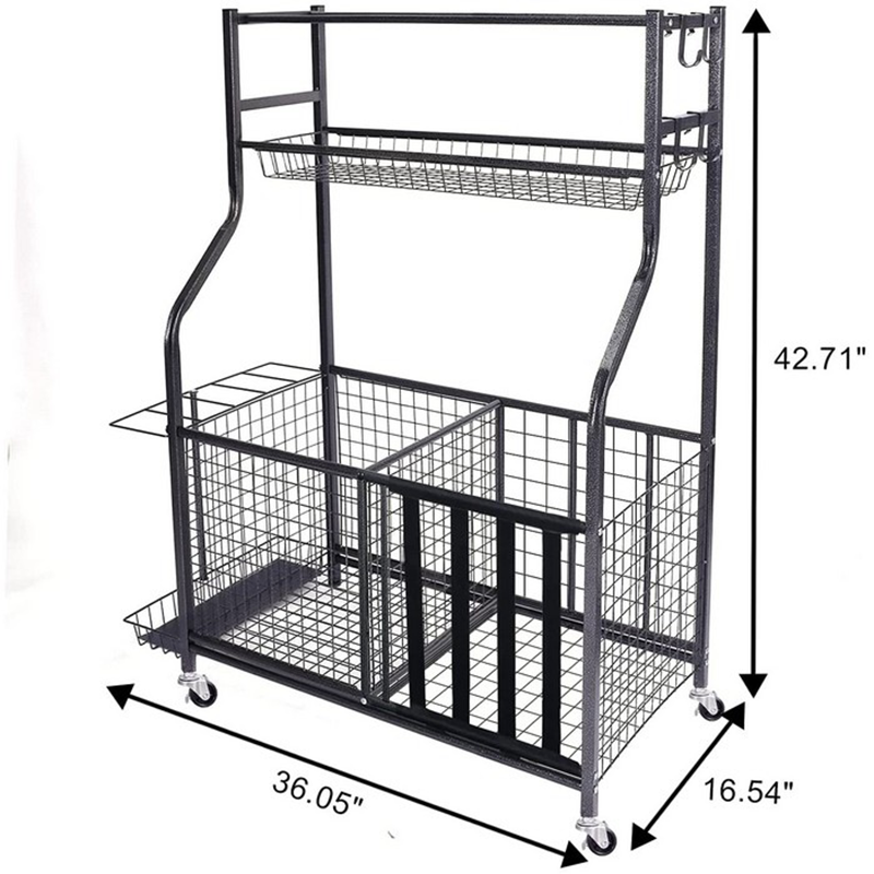 Sports Equipment Storage Rack with Hooks and Shelf for Garage Storage Stand Holder