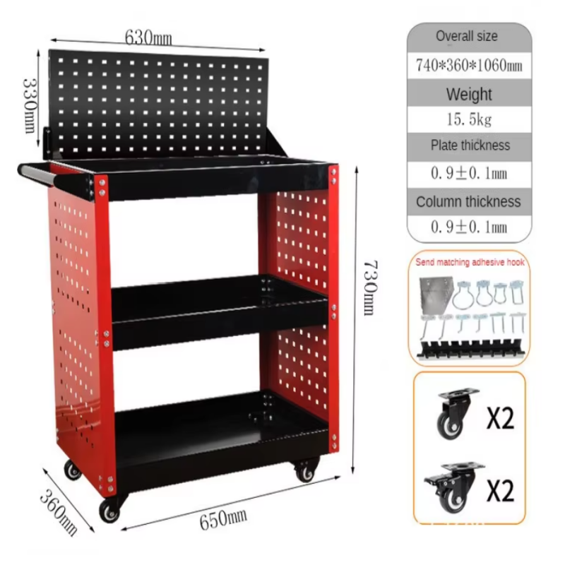 Tool Cart Tool Machinery Heavy Duty Cart Steel Tool Service Portable 3-Tier Metal Roller Cart Tool Box