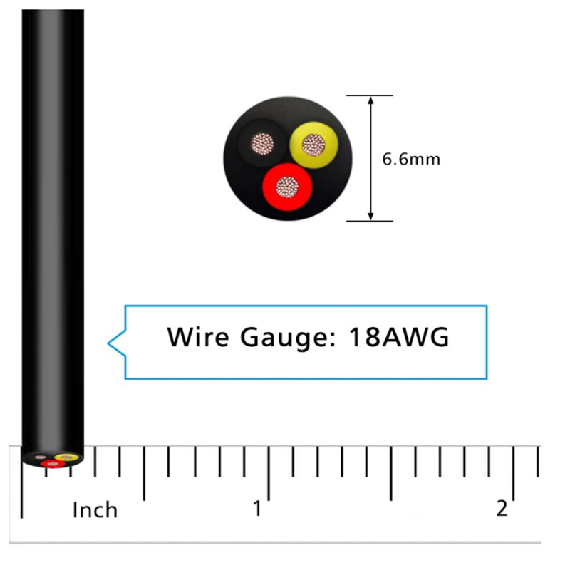 RVV Wire Cable Extension Cord Copper Wire 3 Conductor 0.75mm² Electric Cores 100m Length 3core Blackwire