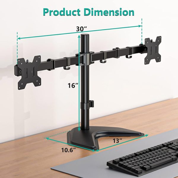 Dual Monitor Stand Free Standing Desk Mount Screen Holder Mount for 2 Monitors up to 27 inch 22 lbs Weight Fully Adjustable Steel