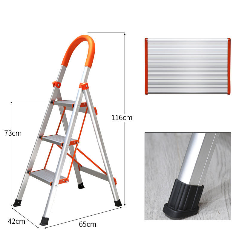 3 Step Ladder Folding Household Home Platform Ladder Portable Aluminium Non Slip Foldable Multi-Purpose Ladder 73cm Height