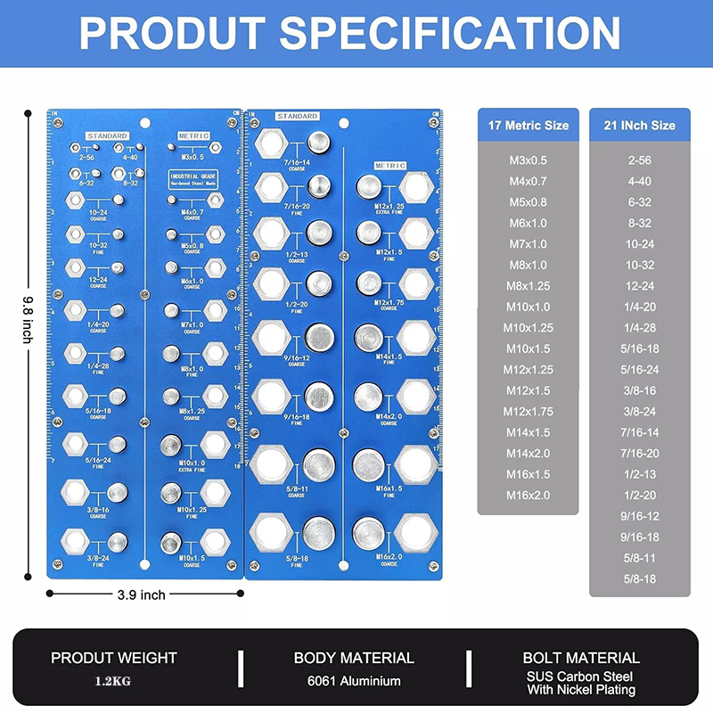 38 Hole Thread Tester Screw Bolt Nut Checking Checker Identifier Gauge Ruler Detection Tool