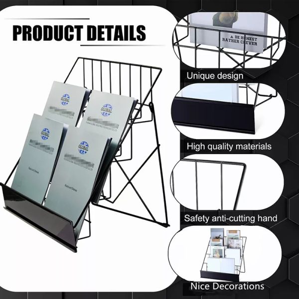 4 Tier Metal Book Shelf Magazine DVD Card Rack Stand Storage Display Organizer Brochure Holder Tabletop Wire Black