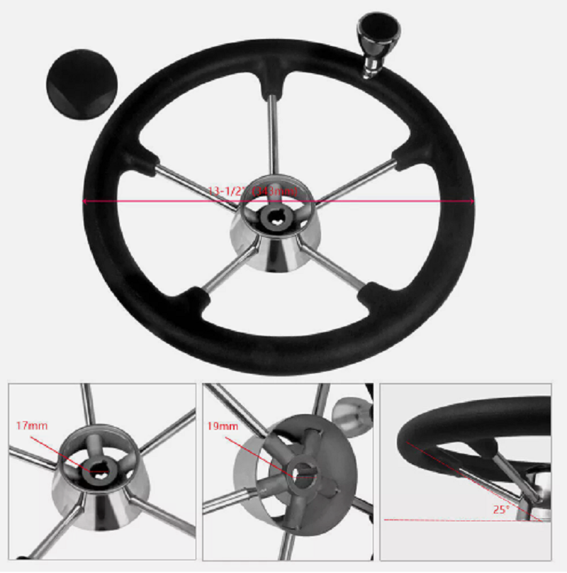 Stainless Steel Boat Steering Wheel With 5 Spokes Black PU Foam For Marine Wheel