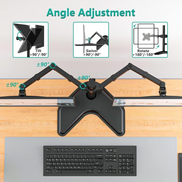 Dual Monitor Stand Free Standing Desk Mount Screen Holder Mount for 2 Monitors up to 27 inch 22 lbs Weight Fully Adjustable Steel