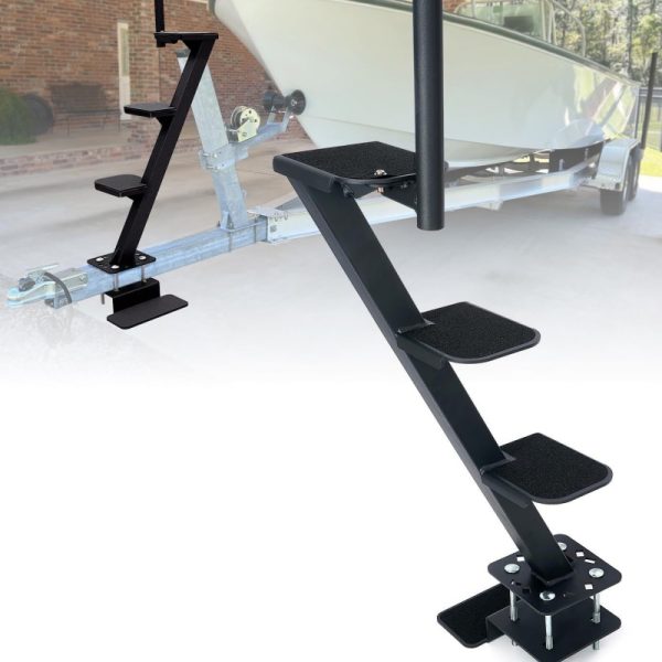 Heavy-Duty Boat Trailer Steps With Safety Handle Non-Slip Surface Universal Fits