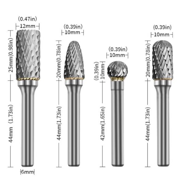 8pcs Cut Carbide Burr Set with 6mm Shank Solid Carbide Rotary Burr Set for Die Grinder Drill Metal Wood Carving Engraving Polishing Drilling