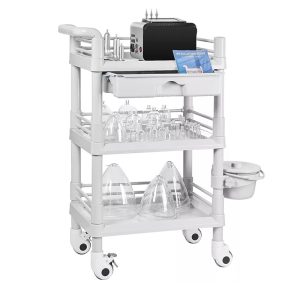 Large Beauty Trolley Cart 3 Shelves Salon Spa Storage Trolley Shelves Drawers with Rolling Wheels White Plastic