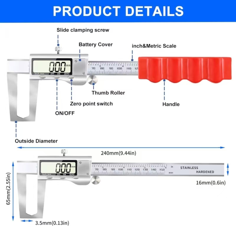 Micrometer Digital Caliper Measuring Tool 150 mm Measuring Range for Disc Brake with Stainless Steel