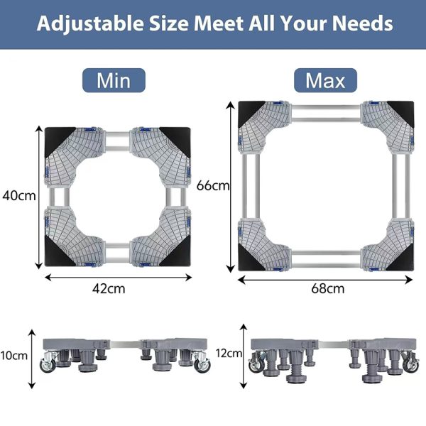 Mobile Base With 8 Strong Feet 4 Locking Wheels Adjustable Furniture Dolly Washer Refrigerator