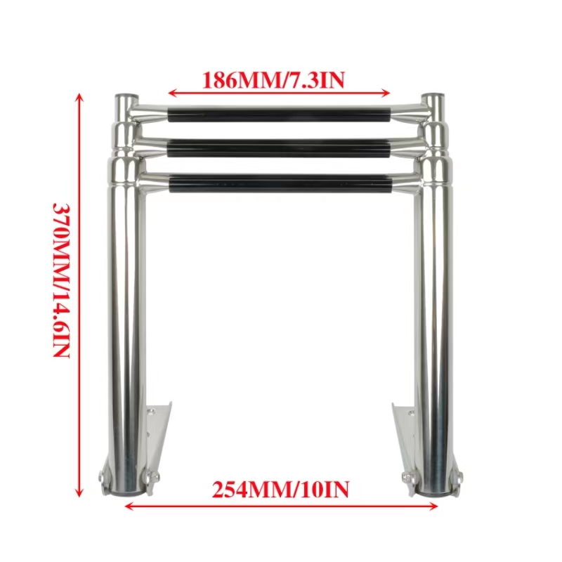 3 Step Pontoon Boat Ladder Folding Stainless Steel Telescoping with Pedal Hand Railing Retaining Strap