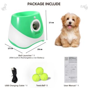 Automatic Dog Ball Thrower with 3 Balls Interactive Tennis Ball Launcher for Dogs Pet Indoors Outdoors Playing