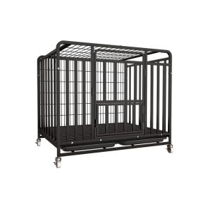 Heavy Duty Dog Cage Double Doors Escape Proof with Metal Frame and Removable Traye with Lockable Wheels Easy to Assemble