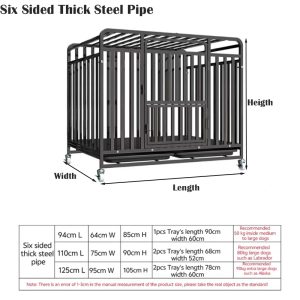 Heavy Duty Dog Cage Double Doors Escape Proof with Metal Frame and Removable Traye with Lockable Wheels Easy to Assemble