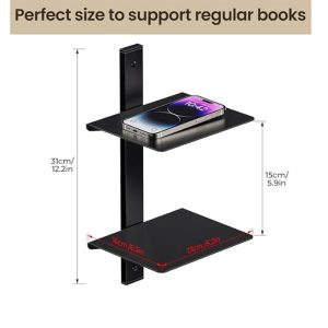 Invisible Floating Bookshelf for Wall Mounted 2 Tier Vertical Spine Book Tower Heavy Duty Book Organizers for Home Office