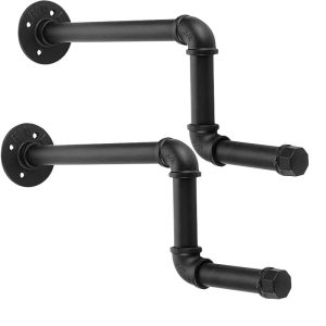 2pcs Industrial Pipe Clothes Bars Metal Rack Hanger with Screws Sturdy Pipe Garment Rack Holder for Bedroom Bathroom Cabinet Laundry Room