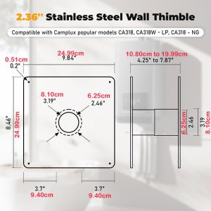 2pcs 2.36 Inch Wall Thimbles Stainless Steel for Indoor Gas Water Heater Wall Mounted Exhaust Pipe Double Wall Pipe Ventilation Design