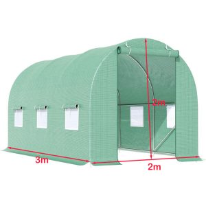 Greenhouse PE Cover with Metal Frame Roll up Door and Windows Plant Growing House