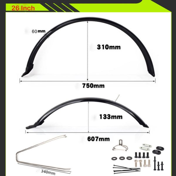 Bike Fenders Set for 26 Inch 27.5 Inch 29 Inch 700C Bike Fits to 46mm 60mm Tire Width Black