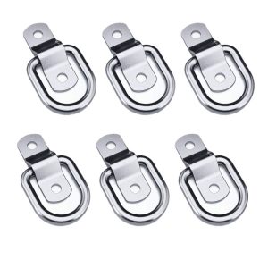 6pcs Stainless Steel Folding D Ring Tie Down Anchor Lashing Point Ring Fixing Cleat Plate Track Tie Down Ring