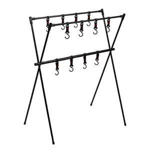 Camping Hanging Rack Camping Storage Rack Foldable Rack Aluminium Alloy Three-Crossbar Rack with Hooks for Outdoor