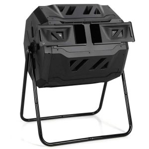 Compost Bin 160L Rotating Composter Outdoor Dual Chamber Tumbling Compost Barrel with Sliding Door Compost Tumbler for Outdoor Garden Yard