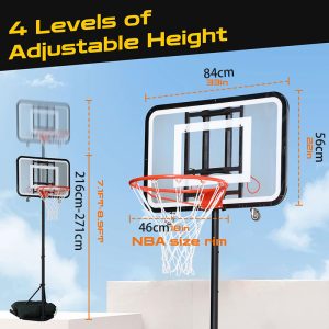 Portable Basketball Hoop Outdoor 216cm-271cm Adjustable Height for Beach Backyard Park Driveway