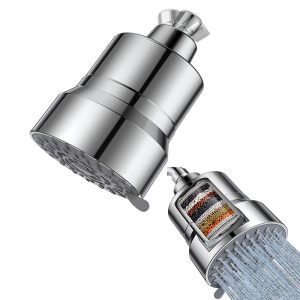 Filtered Shower Head 3 Modes High Pressure Shower Head with 15 Stage Hard Water Filter Cartridge for Remove Chlorine and Harmful Substances