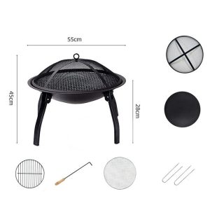 Portable Outdoor Fire Pit Outside BBQ Grill Round Steel Large Folding Fire Pit for Garden Patio Camping Heater Burner