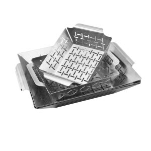 Stainless Steel Square BBQ Vegetable Basket S/M/L Barbecue Grill Basket Vegetable BBQ Basket with Handle Porous Design